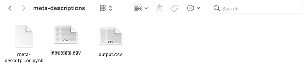 Project folder containing the Jupyter notebook, inputdata.csv and the generated output.csv
