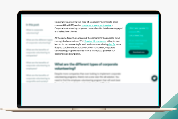 Laptop mock-up of a blog post with contextual internal links highlighted inside the body text